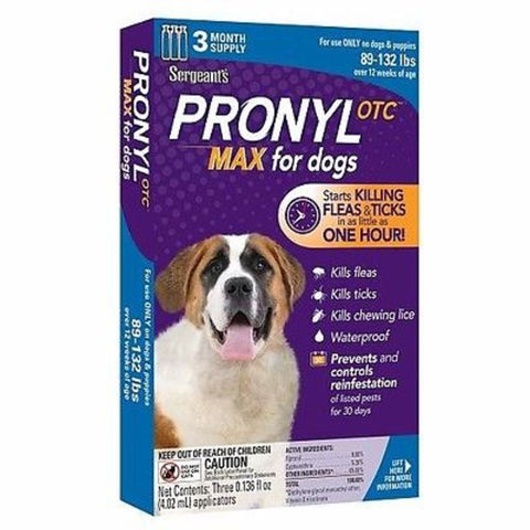 3-Dose Pronyl OTC MAX Flea Tick for Dogs 89-132 Lbs Over 12 Weeks