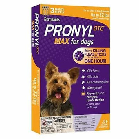 3-Dose Sergeant's Pronyl OTC MAX Flea Tick for Dogs up to 22 Lbs Over 12 Weeks