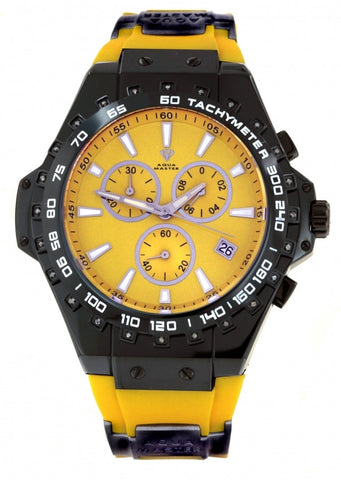 Aqua Master Black Case Yellow Rubber Chrono Diamond Watch W337